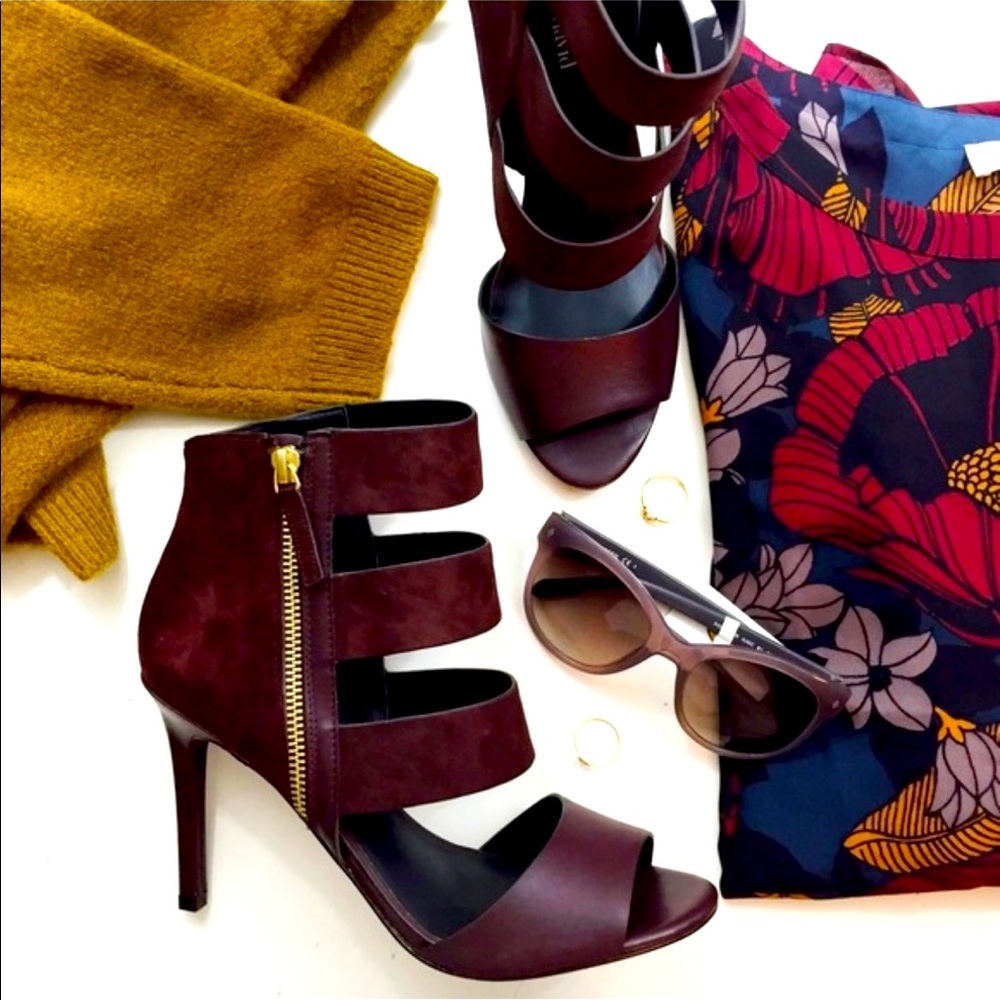Bordeaux Leather/Suede Caged heels
